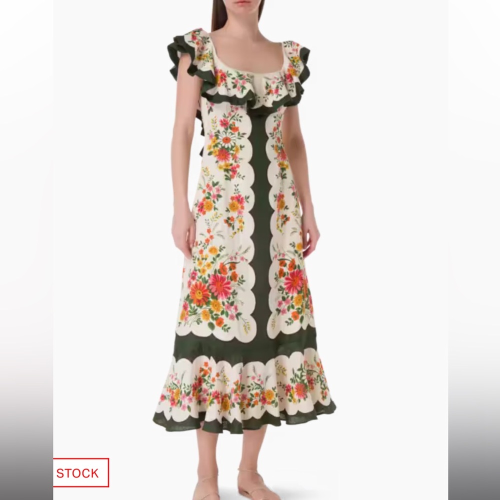 Alemais Elisabetta Ruffle Linen Midi Dress